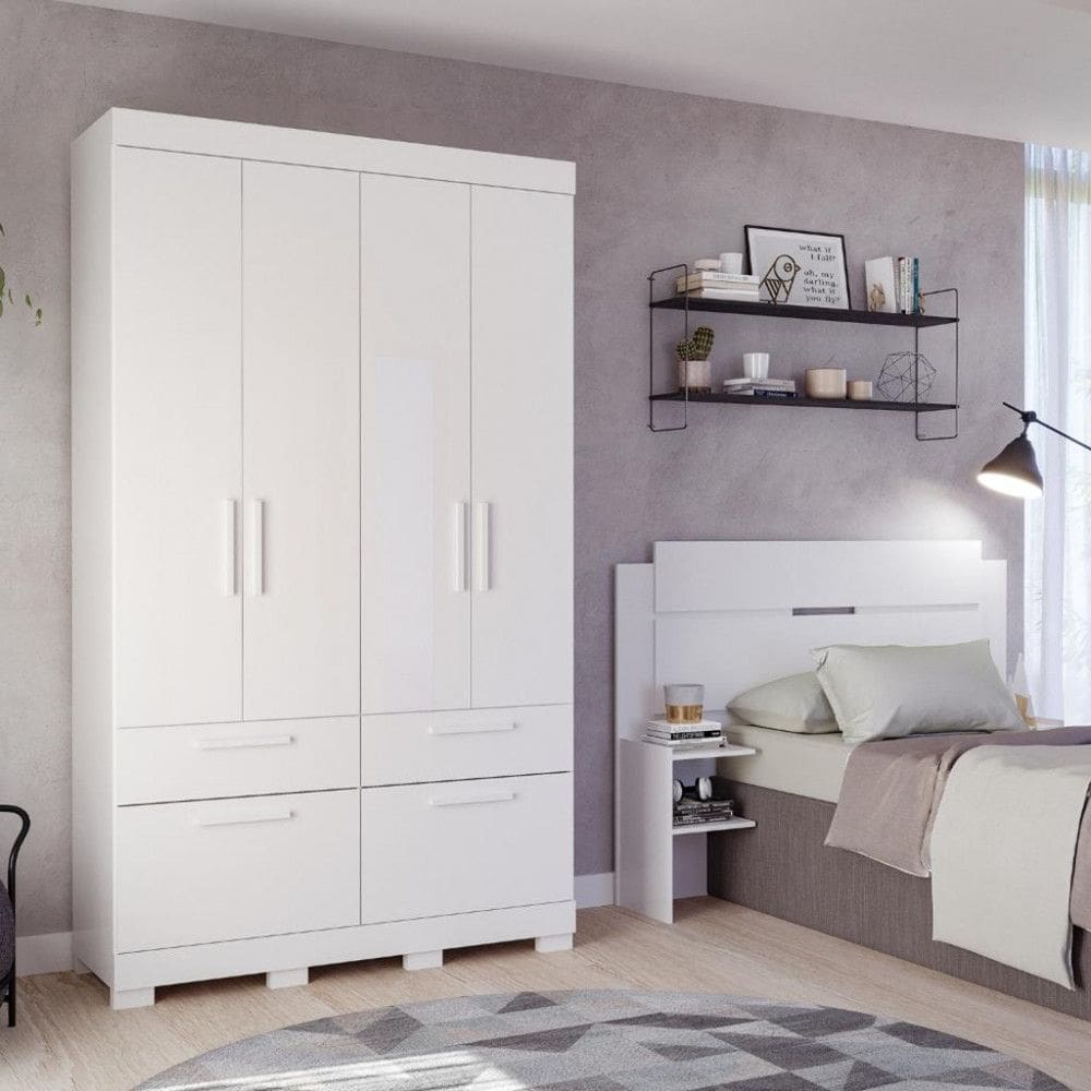 Guarda Roupa Solteiro com Pés 4 Portas 4 Gavetas 100MDF Porto Panan