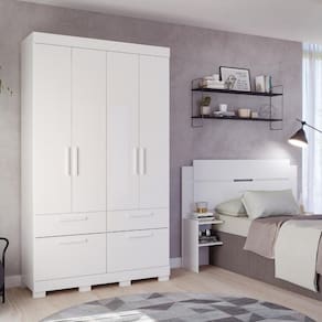 Guarda Roupa Solteiro com Pés 4 Portas 4 Gavetas 100MDF Porto Panan