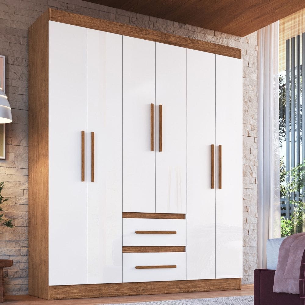 Guarda Roupa Casal 6 Portas 2 Gavetas 100 MDF Napoli Doripel