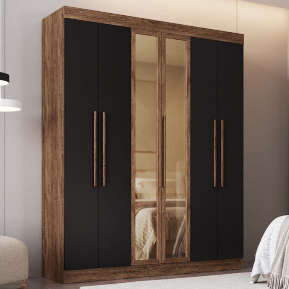 Guarda Roupa Casal com Vidro Reflecta 6 Portas 100 MDF Malibu Doripel