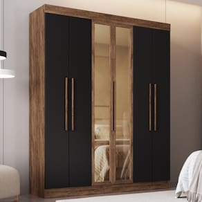 Guarda Roupa Casal com Vidro Reflecta 6 Portas 100 MDF Malibu Doripel
