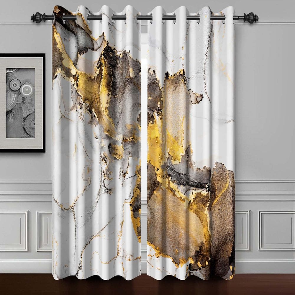 Cortinas de janela Baocicco White Grey Gold Marble 46x72in 2 painéis