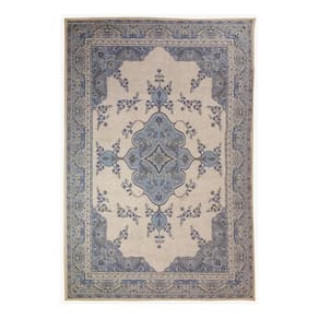 Tapete Sala Tabriz Bege Azul 300X400 Cm Classico Tipo Belga