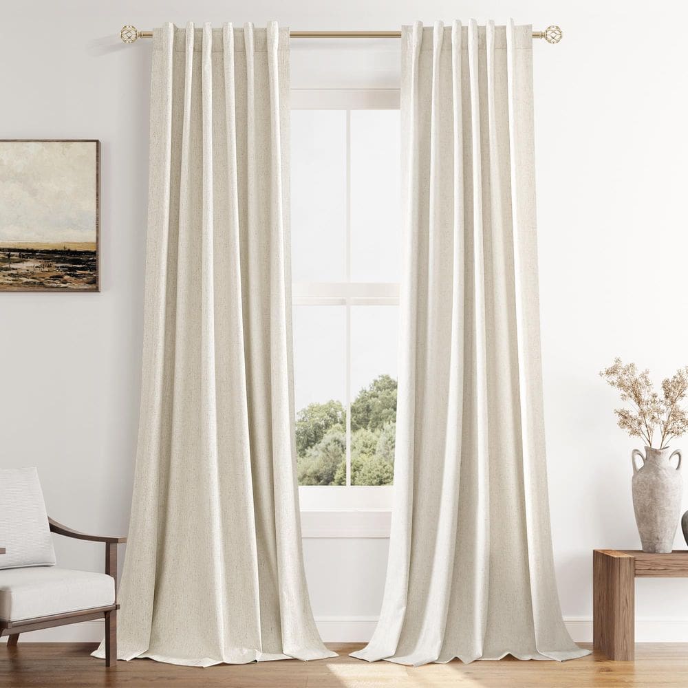 Cortinas Guken Beige Cream Linen Blackout 107x229cm 100% Blackout