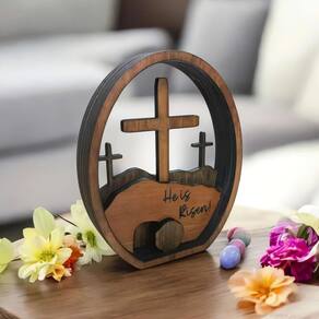 Decoração de Páscoa ABDOLL Christian He Is Risen Wooden