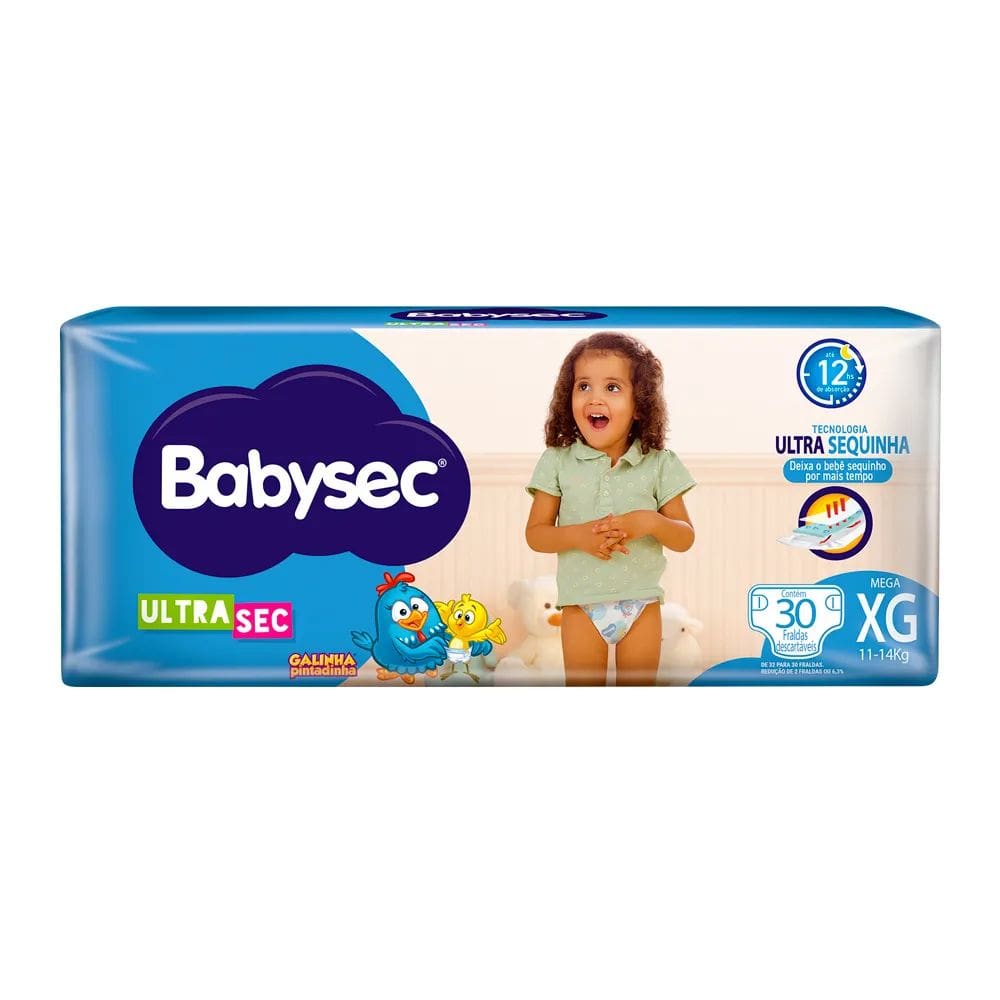 Fralda Babysec Ultrasec Tamanho XG Pacote Mega 30 Unidades