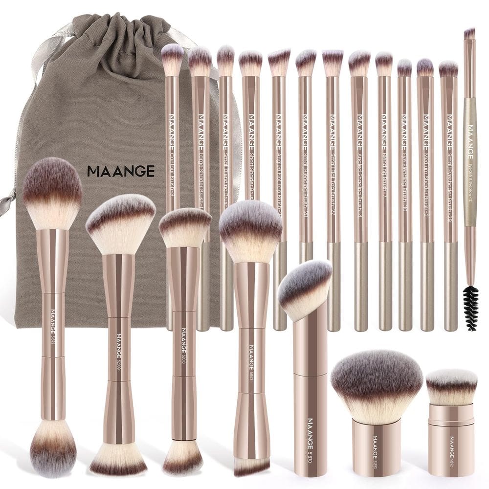 Conjunto de pincéis de maquiagem MAANGE Foundation, 20 unidades com bolsa dourada