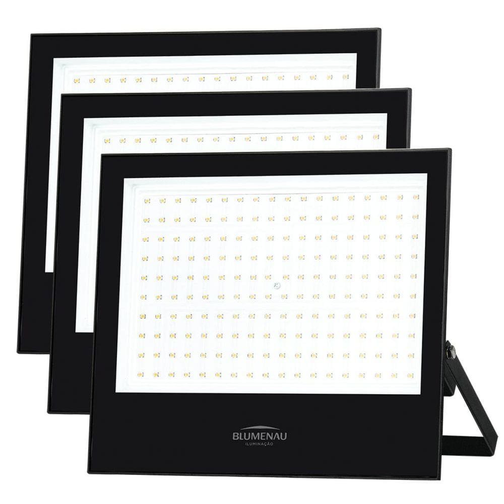 Kit 3 Refletor Blumenau De Led Slim 200W 6500K Preto Bivolt