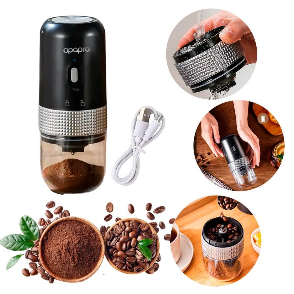 Moedor de Café Elétrico Portátil com Bateria USB-C, Ajuste de Moagem Fina a Grossa, Silencioso, Compacto e com Rebarba de Cerâmica