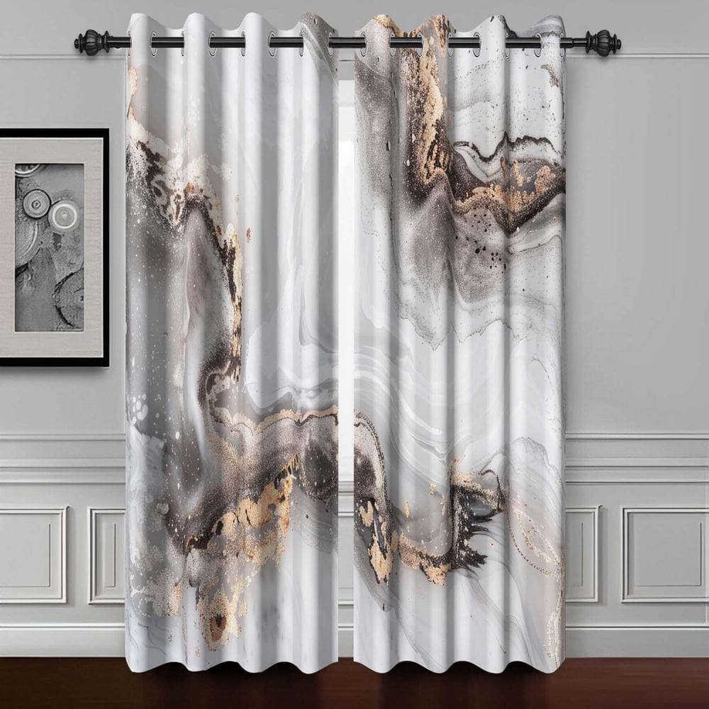 Cortinas de janela Baocicco Grey Gold Marble Print 46x72in 2 painéis