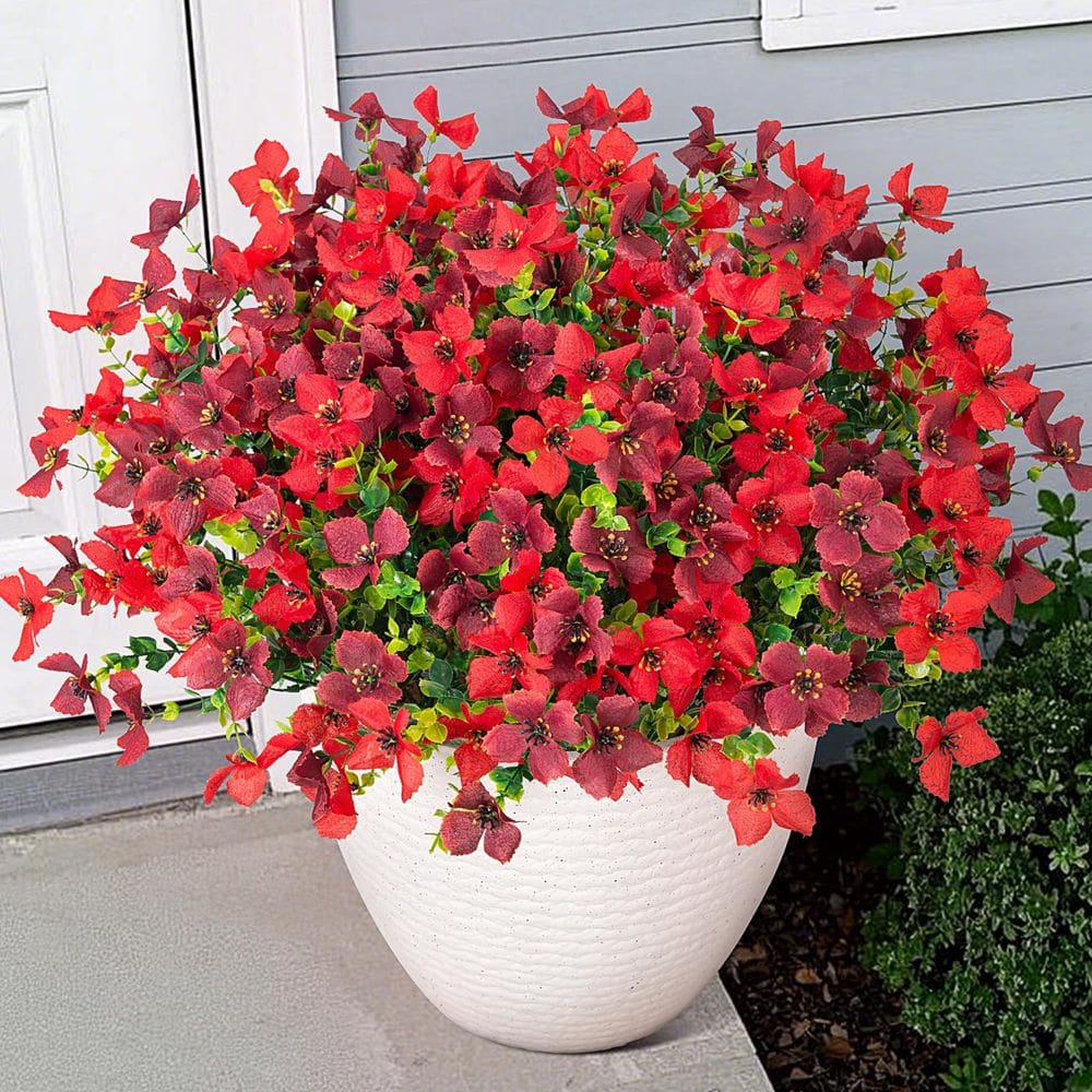 Plantas de flores artificiais artificiais, decoração ao ar livre, 12 pacotes