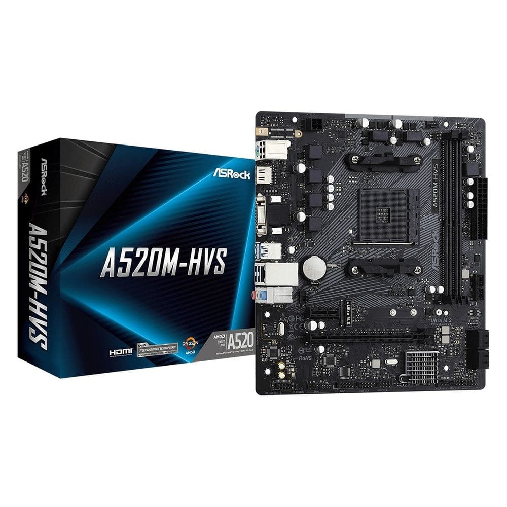 Placa Mae ASROCK A520M-HVS AM4 2XDDR4 DIMM 64GB 2XUSB2.0 4XUSB3.2 1XM.2 HDMI/D-SUB Rede Giga 1XPCIE