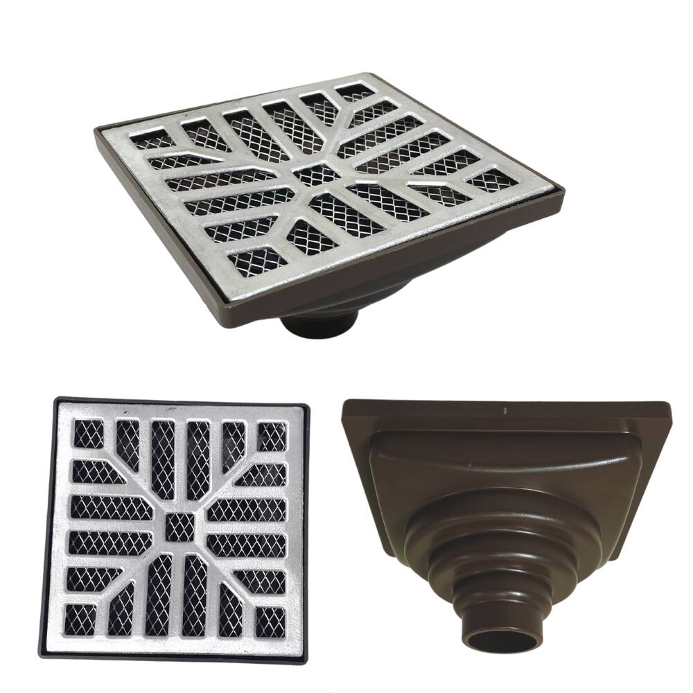 Ralo Aluminio modelo 15x15 Concova com Dupla Tela e Coletor Marrom Saída Adapt de 40mm até 100mm