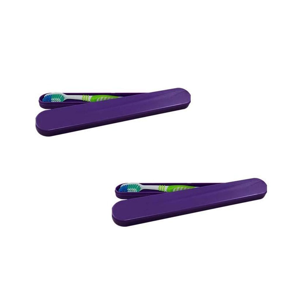 Kit 2 Porta Escova Dental Lilás Plástico