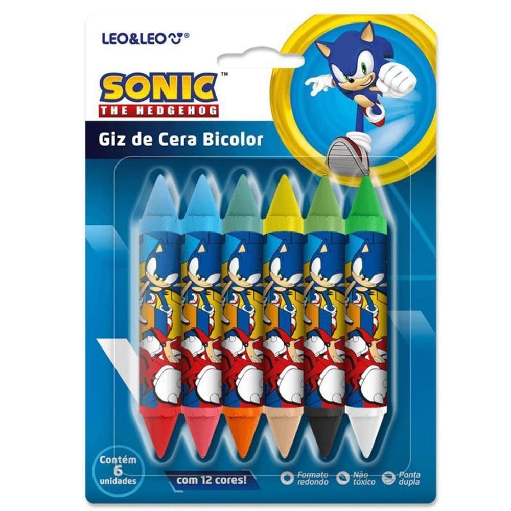 Giz Cera Big Bicolor Sonic Caixa 6 Und E 12 Cores Leo E Leo