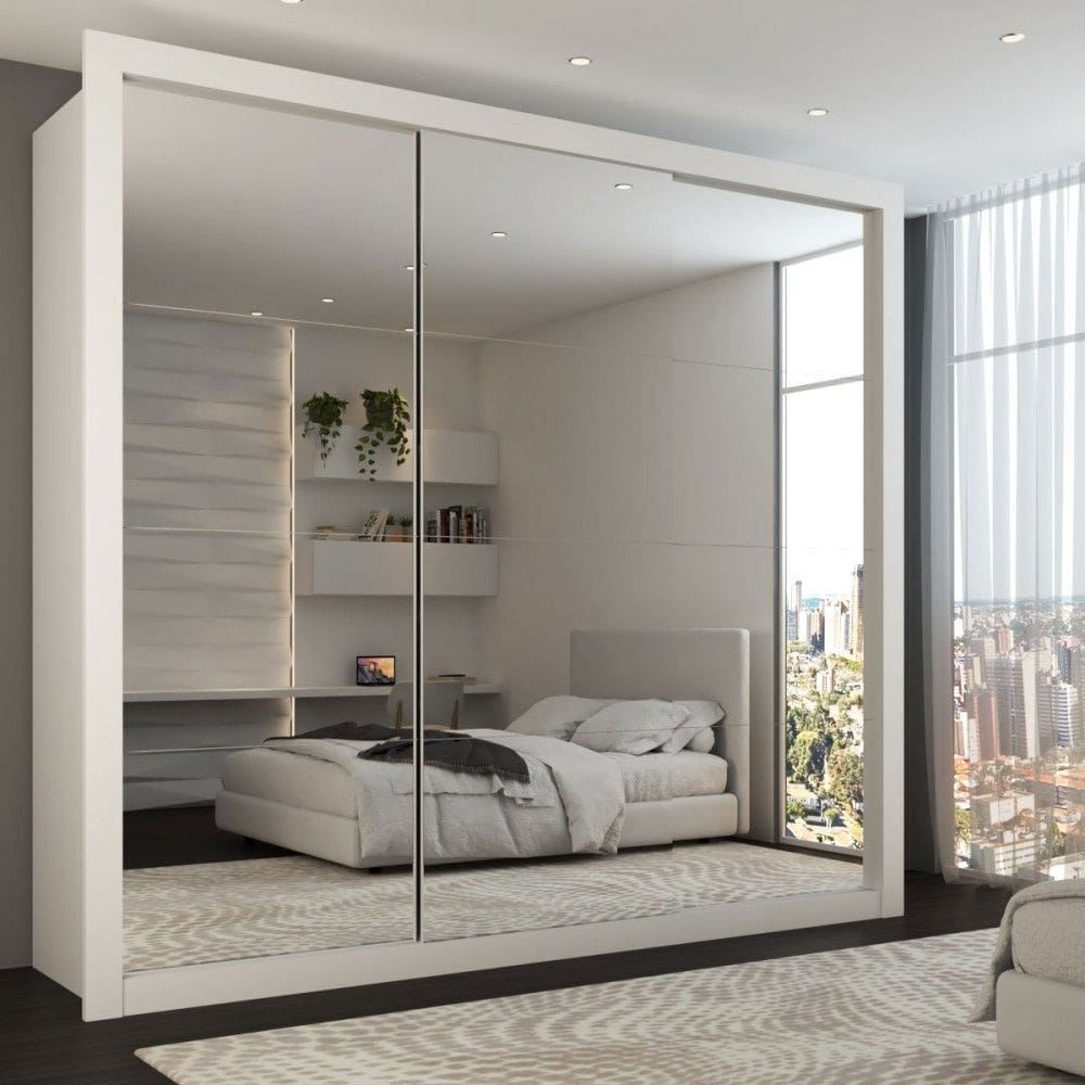 Guarda-Roupa Casal Louise 3 Portas de Correr 4 Gavetas Espelhado Branco - Panorama Móveis
