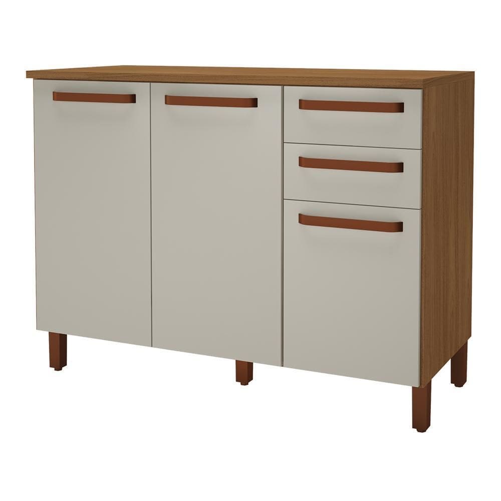 Balcão de Cozinha Monza 120cm 3 Portas e 2 Gavetas com Tampo MDF - Indékes