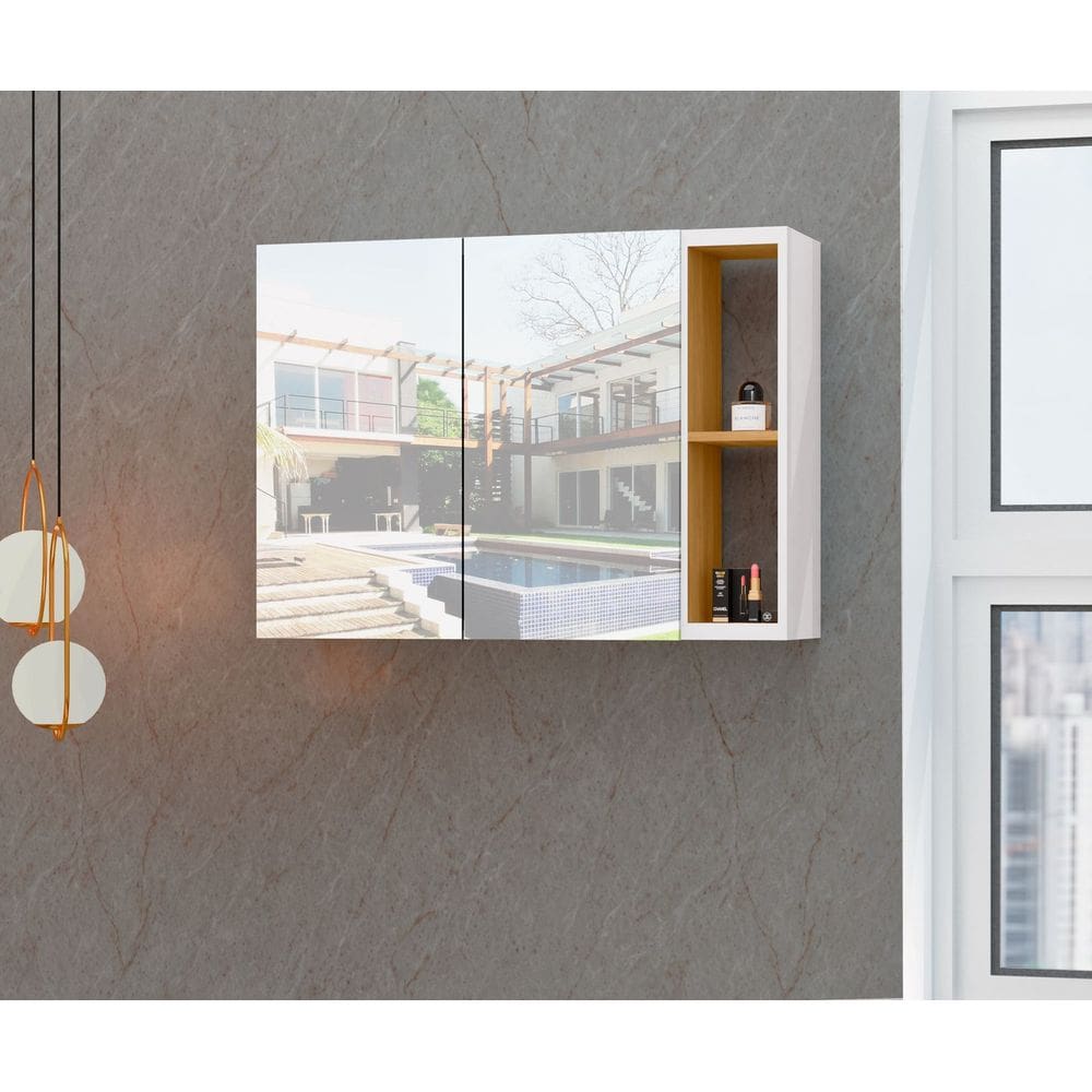 Espelheira para Banheiro 2 Porta Florence Branco com Nature - Rede Móveis