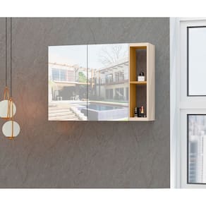 Espelheira para Banheiro 2 Porta Florence OffWhite com Nature - Rede Móveis