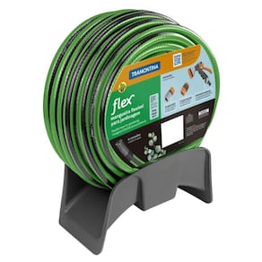 Mangueira Flex Para Jardim Tramontina Verde Com Faixa Preta Em Pvc 4 Camadas 20 M Com Engate Rápido, Engate Rosqueado