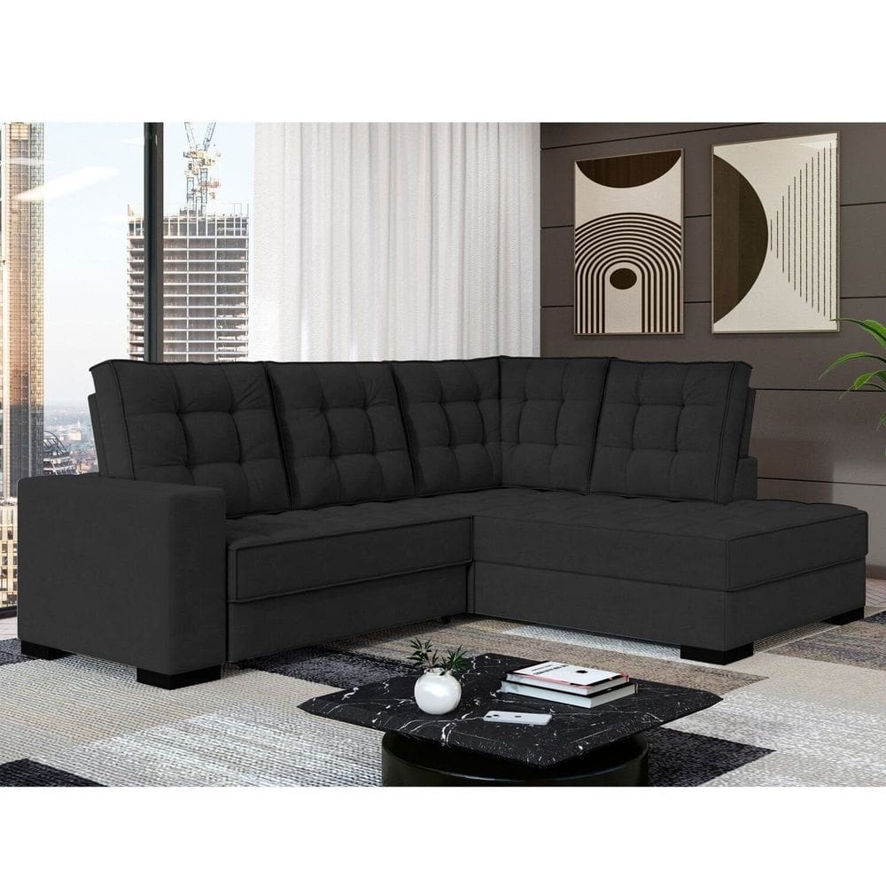 Sofá Canto Retrátil e Reclinável Munique Tamanho 220cm X 175cm Preto