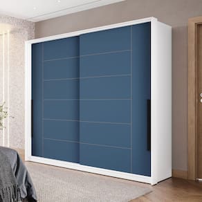 Guarda Roupa 2 Portas de Correr 2 Gavetas Lisboa Branco/Azul