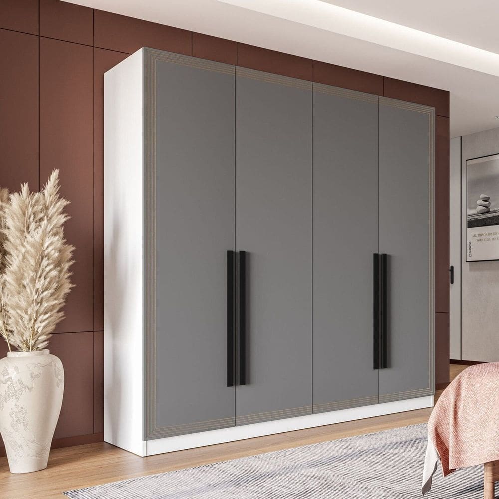 Guarda Roupa 4 Portas 4 Gavetas Móveis Valência Branco/Cinza