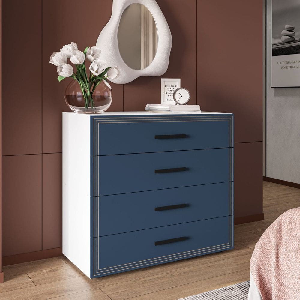 Cômoda 4 Gavetas Valência Politorno Móveis Branco/Azul