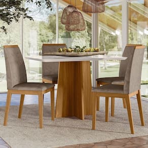 Conjunto Sala de Jantar Mesa Anitta 120cm com 4 Cadeiras Fernanda Off White