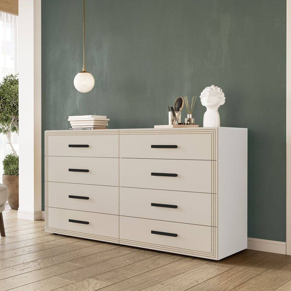 Cômoda 8 Gavetas Valência Politorno Móveis Branco/Creme