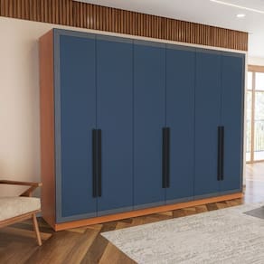 Guarda Roupa 6 Portas 4 Gavetas Móveis Valência Freijó/Azul