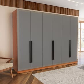 Guarda Roupa 6 Portas 4 Gavetas Móveis Valência Freijó/Cinza