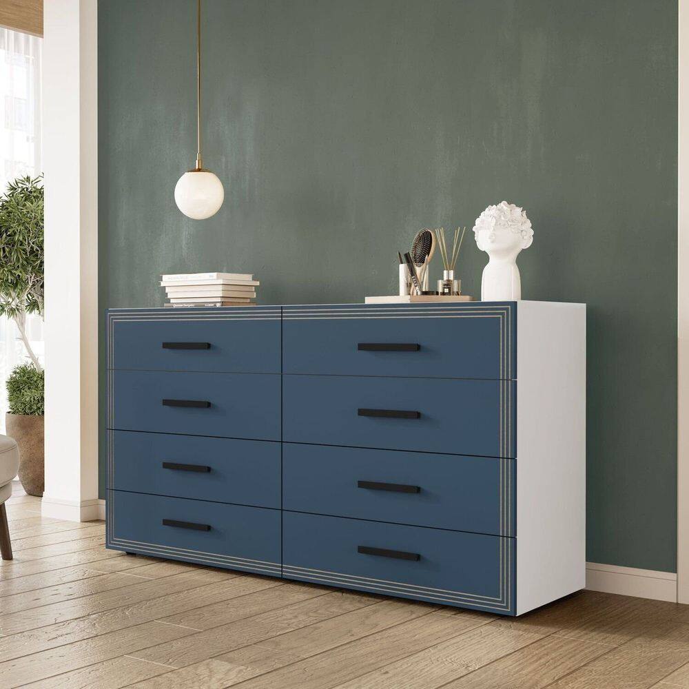 Cômoda 8 Gavetas Valência Politorno Móveis Branco/Azul