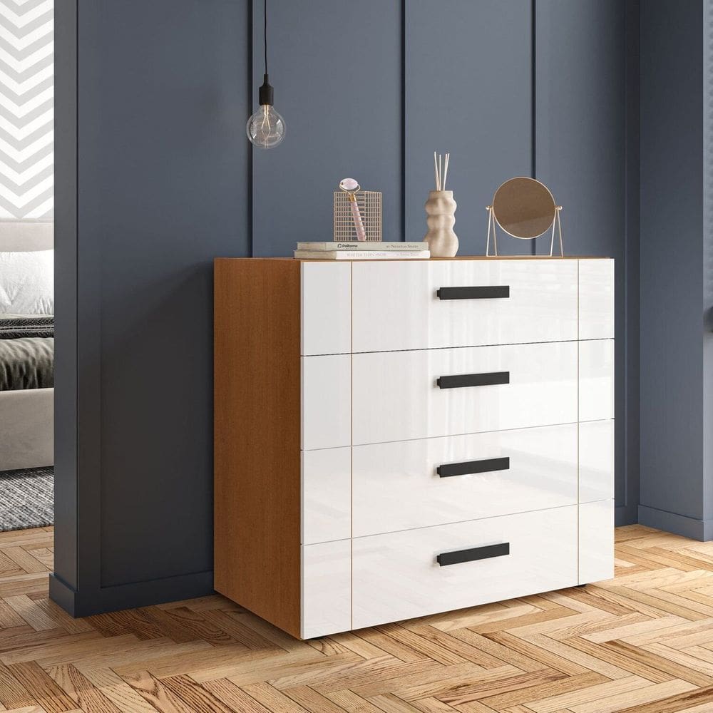 Cômoda 4 Gavetas Lisboa Politorno Móveis Freijó/Branco