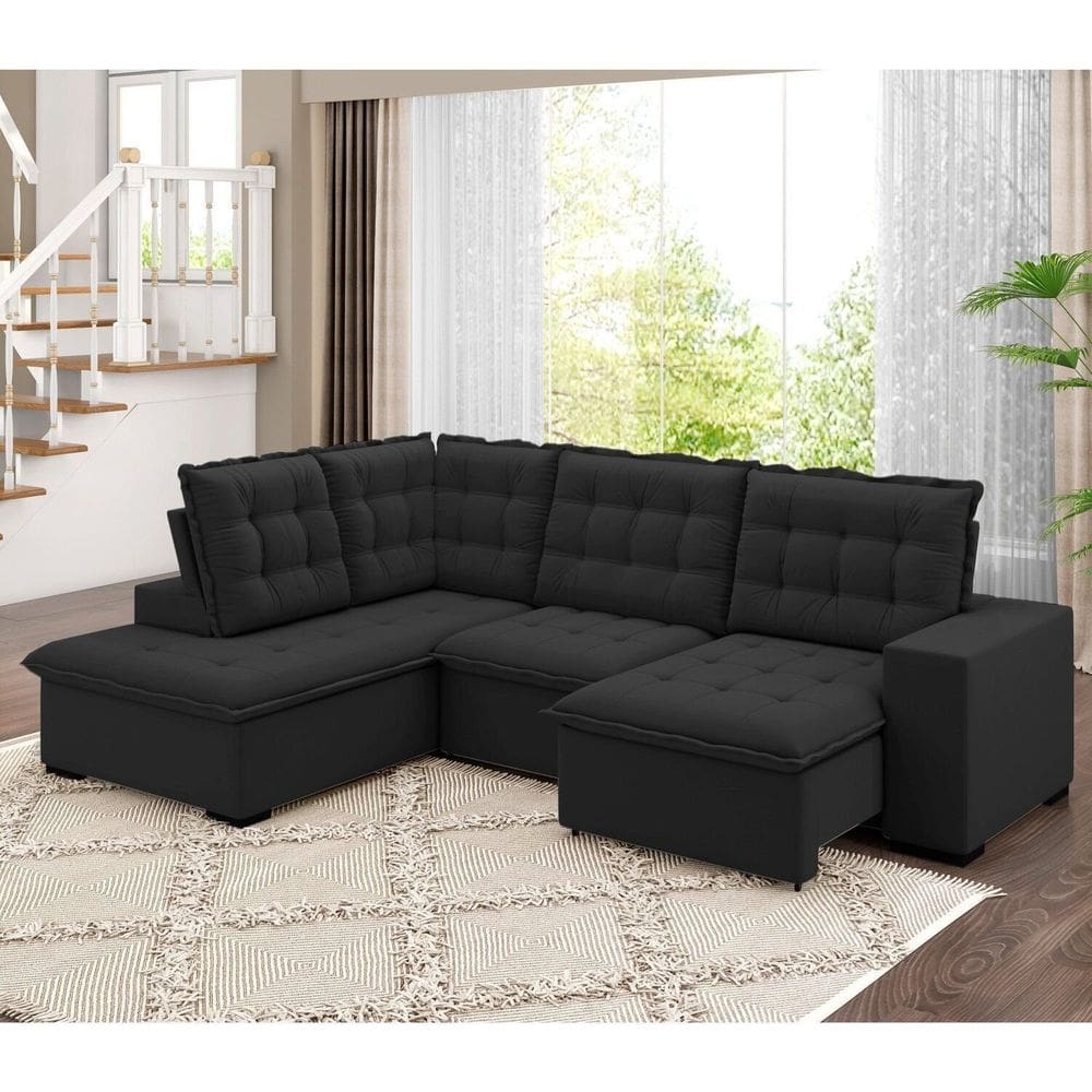 Sofá Canto Retrátil e Reclinável Belluno Tamanho 310cm X 220cm Preto