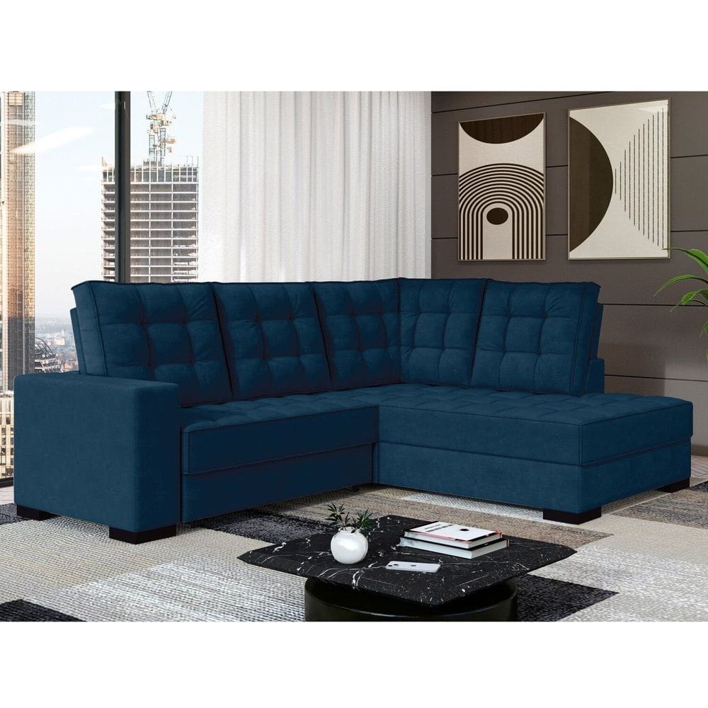Sofá Canto Retrátil e Reclinável Munique Tamanho 220cm X 175cm Azul
