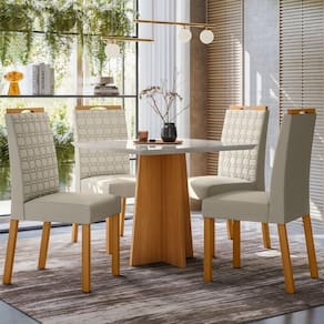 Conjunto Sala de Jantar Mesa Anitta 90cm com 4 Cadeiras Mariah Off White