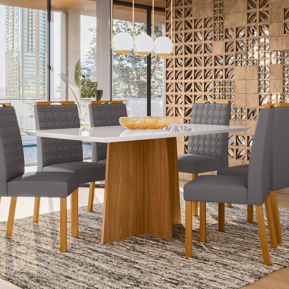 Conjunto Sala de Jantar Mesa Anitta 160cm com 6 Cadeiras Mariah Off White