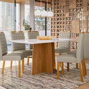 Conjunto Sala de Jantar Mesa Anitta 160cm com 6 Cadeiras Mariah Off White
