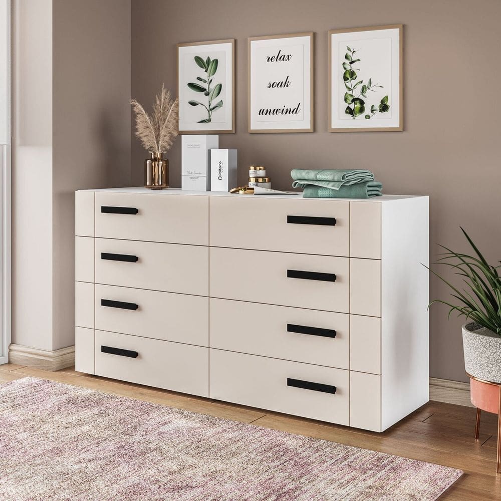 Cômoda 8 Gavetas Lisboa Politorno Móveis Branco/Creme