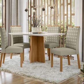 Conjunto Sala de Jantar Mesa Anitta 135cm com 4 Cadeiras Mariah Off White