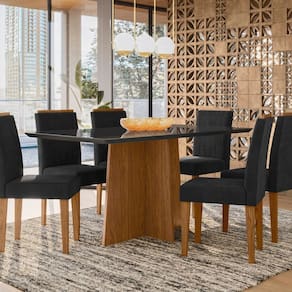 Conjunto Sala de Jantar Mesa Anitta 160cm com 6 Cadeiras Ana Preto