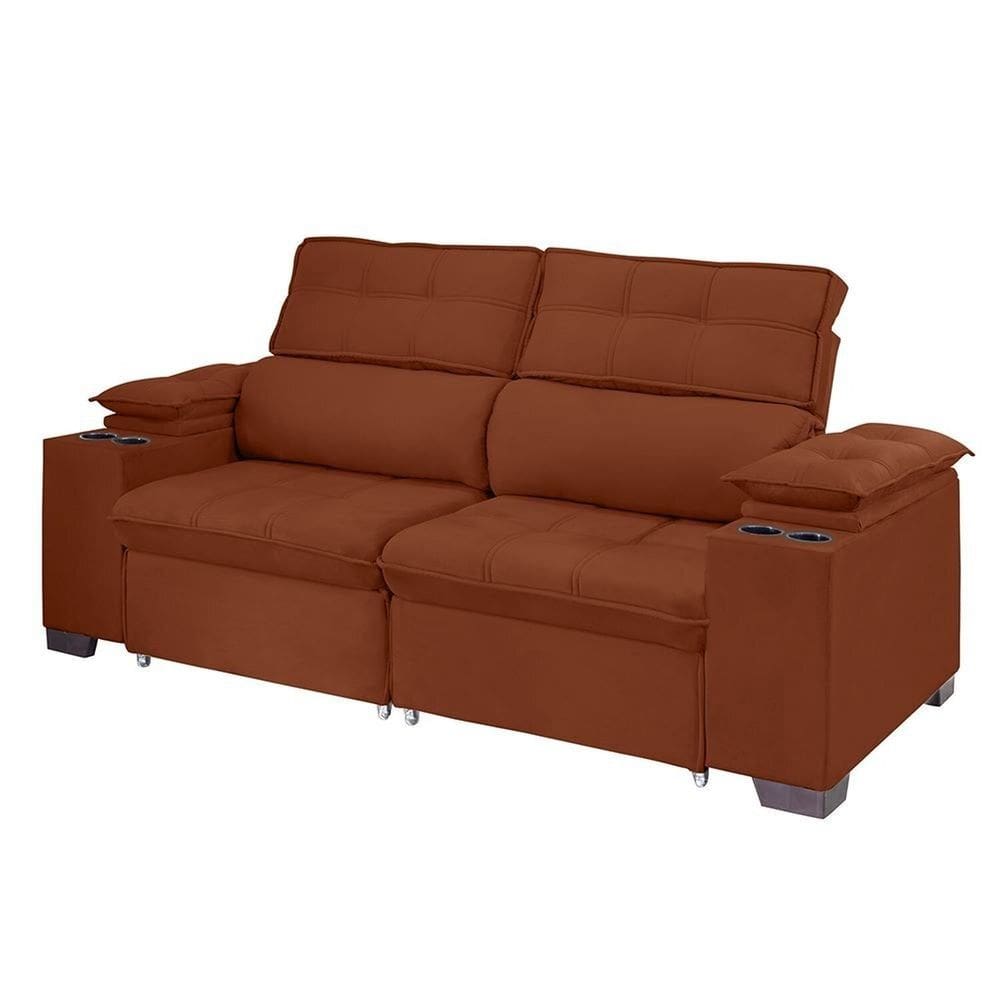 Sofá Manaus 230cm Retrátil e Reclinável Terracota | Ponto