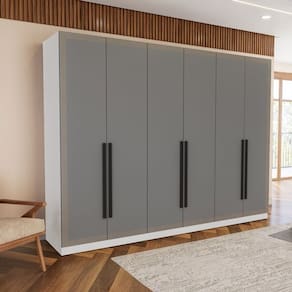 Guarda Roupa 6 Portas 4 Gavetas Móveis Valência Branco/Cinza