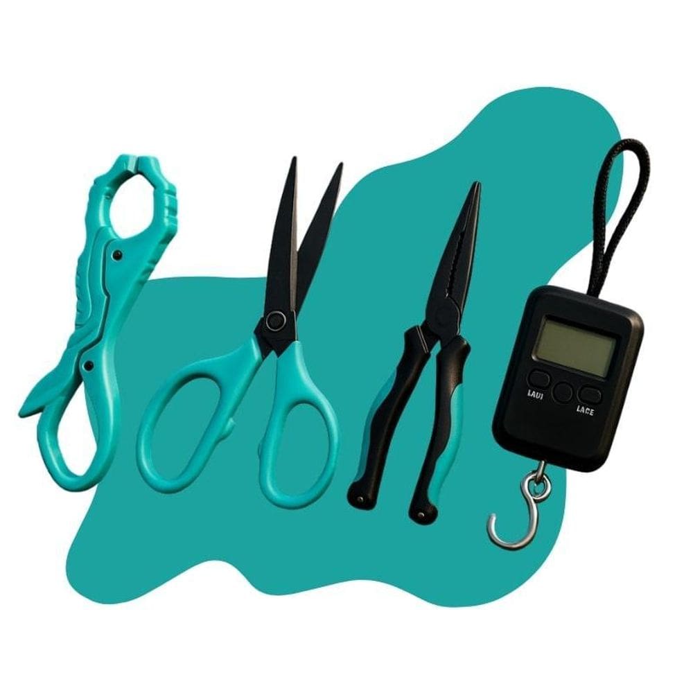 Kit Ferramentas Pesca Alicate Pega Peixe + Balança + Tesoura