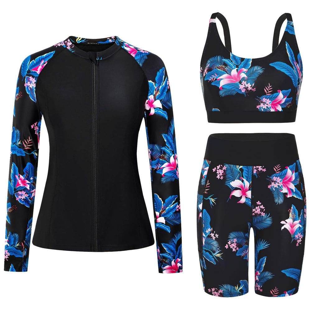 Maiô Arolina de manga comprida Rash Guard, 3 peças para mulheres