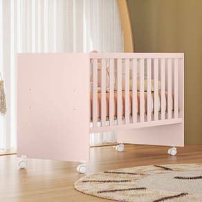 Berço Beaty com Rodízio Rosa Acetinado - Pnr Móveis