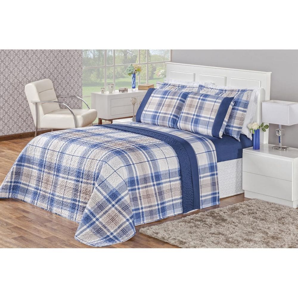 Cobre Leito Naturale 3 Peças Casal Queen Azul 200 Fios