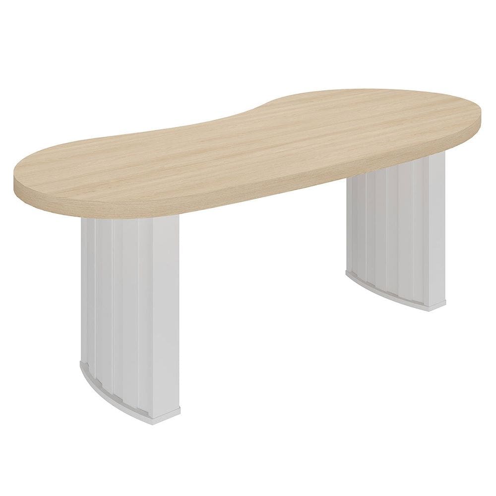 Mesa para Escritório com Tampo Curvado e Pés Ripados