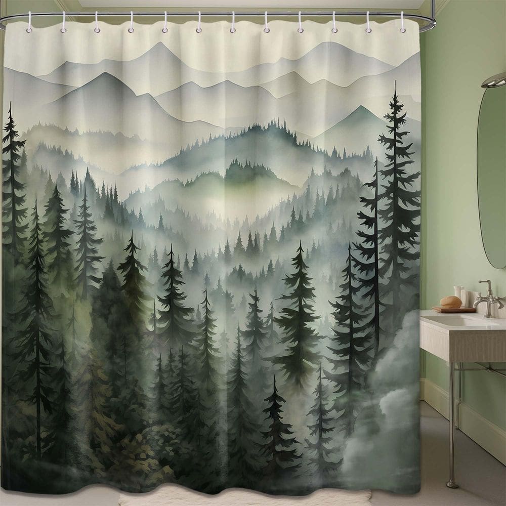 Cortina de chuveiro QGHOT Mountain Forest Waterproof 180x200cm
